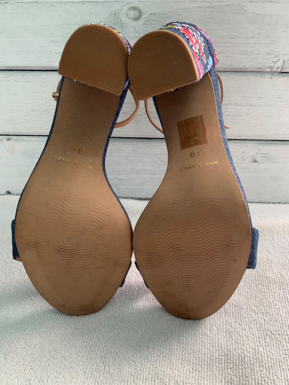 Only Denim Embroidered Block High Heel Sandals Brazilian Statement Shoes 39 - Picture 5 of 6